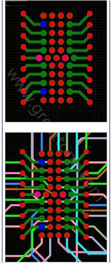 焊盤(pán)內(nèi)過(guò)孔用于內(nèi)部，而外部引腳在0.5mm柵格上扇出-深圳宏力捷