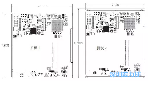 如圖11所示在兩種拼板中PCB單元的邊條位置不同，拼板1中邊條在長(zhǎng)邊方向，而拼板2中邊條在短邊方向-深圳宏力捷