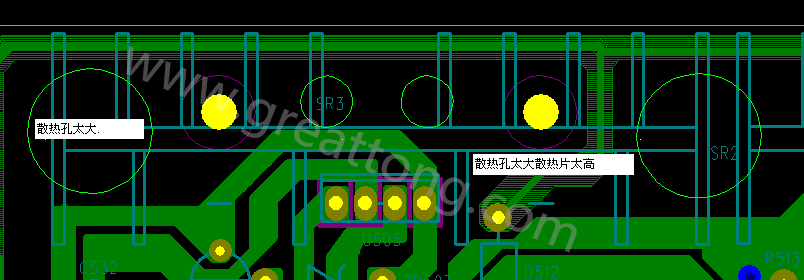 PCB設(shè)計中，散熱孔散熱片設(shè)計不當(dāng)，造成很多電源板斷裂