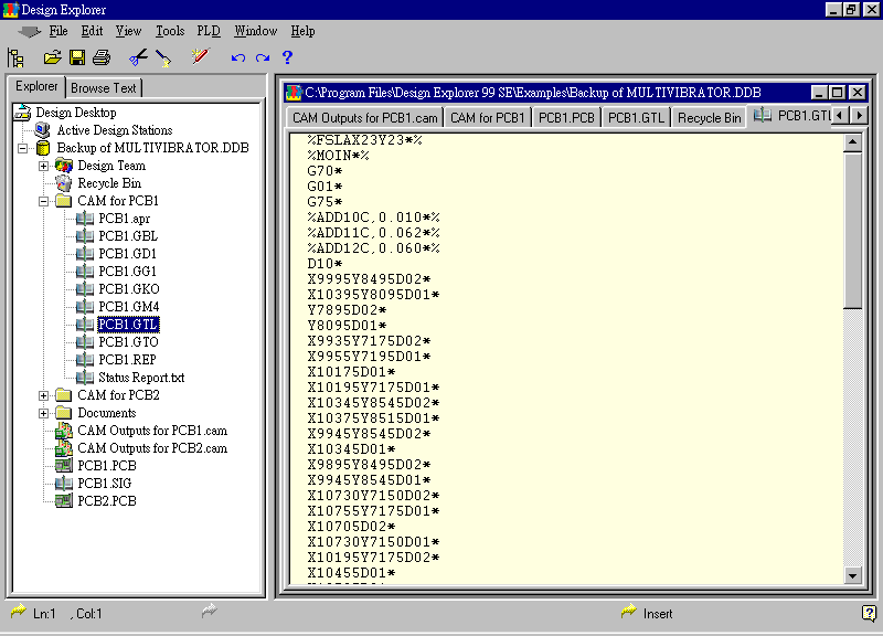 要檢查各Gerber輸出文件，則在瀏覽器中打開CAM Output for PCB1，即可看到一系列Gerber輸出文件。