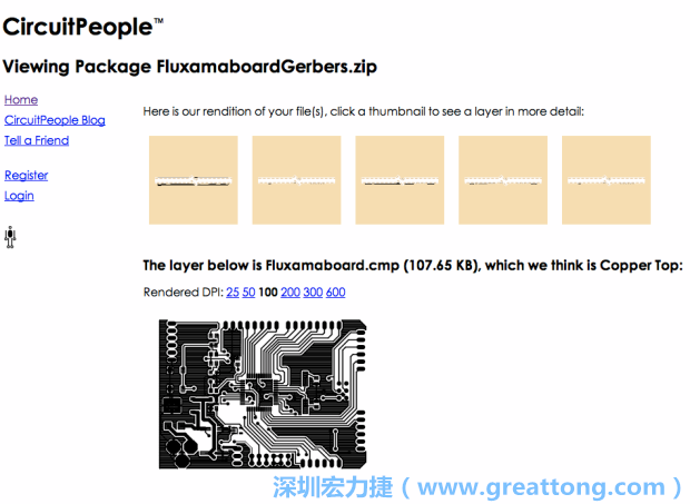 預(yù)覽Gerber格式中最簡(jiǎn)單的方式是使用來自Circuit People的免費(fèi)線上工具。