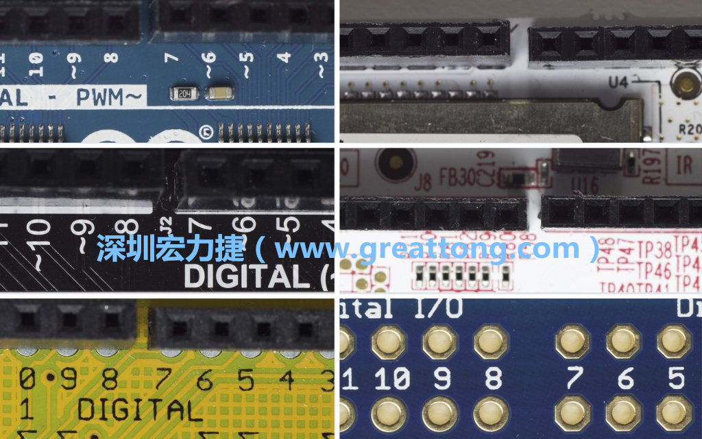 各種不同尺寸的Arduino上第7、8腳位的間距。