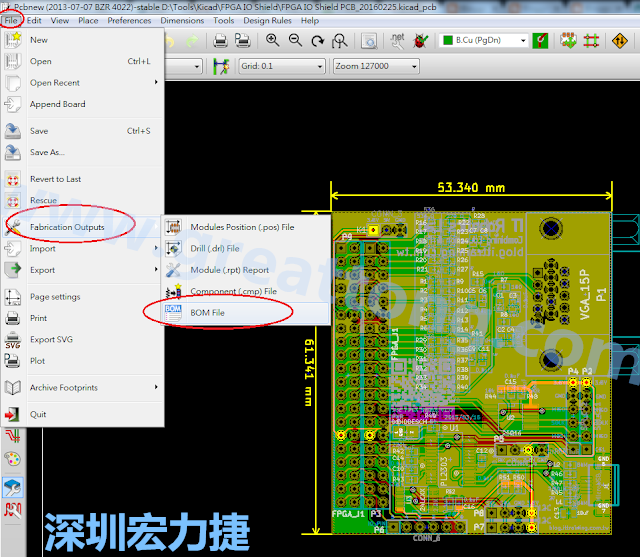 在Kicad的PCB Editor, 點選 File->Fabrication Outputs->BOM File, 即可產生一個 .csv 的Excel 檔案。