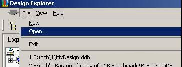 打開Protel 99 SE，點擊File菜單選擇“Open”打開需轉(zhuǎn)換的文件